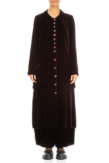 Stylish Long Merlot Silk Velvet Jacket