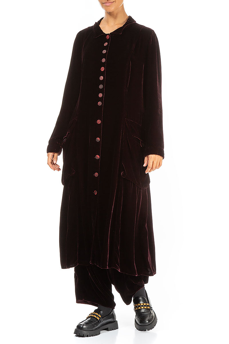 Stylish Long Merlot Silk Velvet Jacket