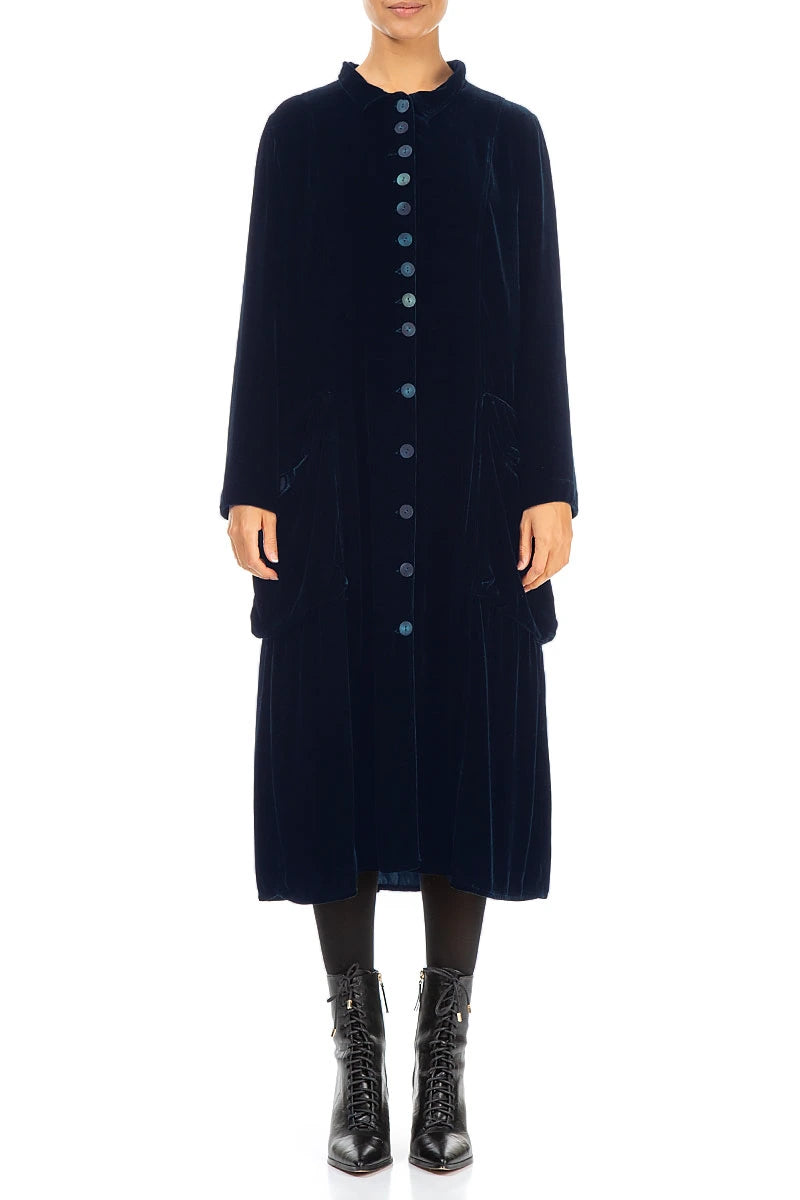 Stylish Long Royal Blue Silk Velvet Jacket 1