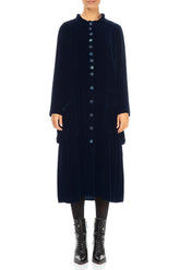 Stylish Long Royal Blue Silk Velvet Jacket 1