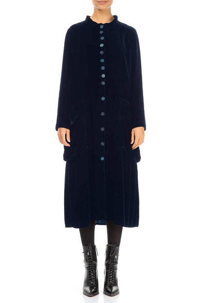 Stylish Long Royal Blue Silk Velvet Jacket 1