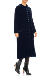 Stylish Long Royal Blue Silk Velvet Jacket 3