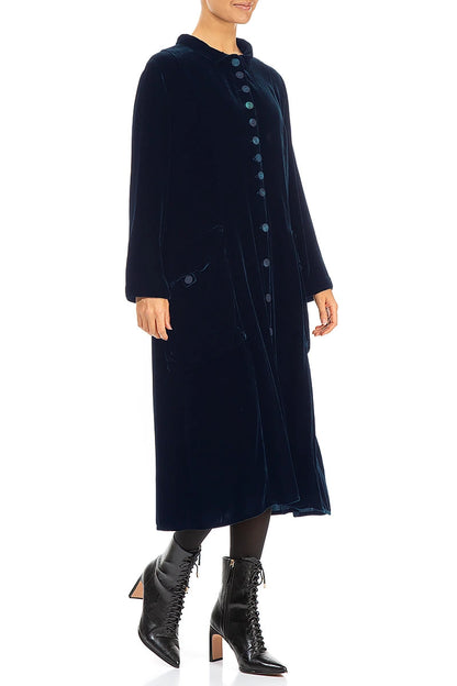 Stylish Long Royal Blue Silk Velvet Jacket 3