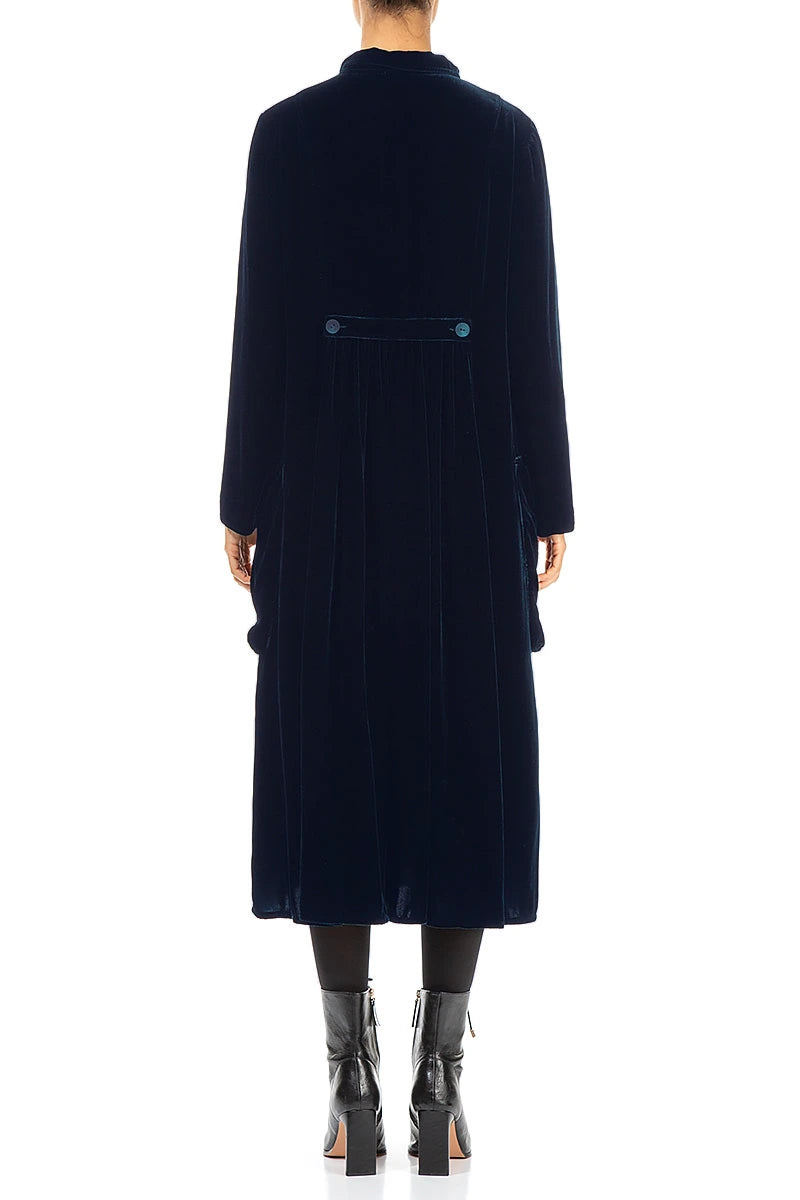 Stylish Long Royal Blue Silk Velvet Jacket 2