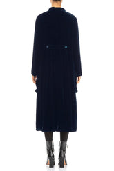 Stylish Long Royal Blue Silk Velvet Jacket 2