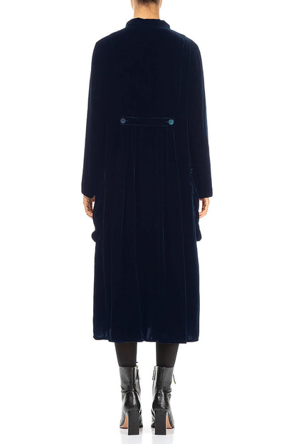 Stylish Long Royal Blue Silk Velvet Jacket 2