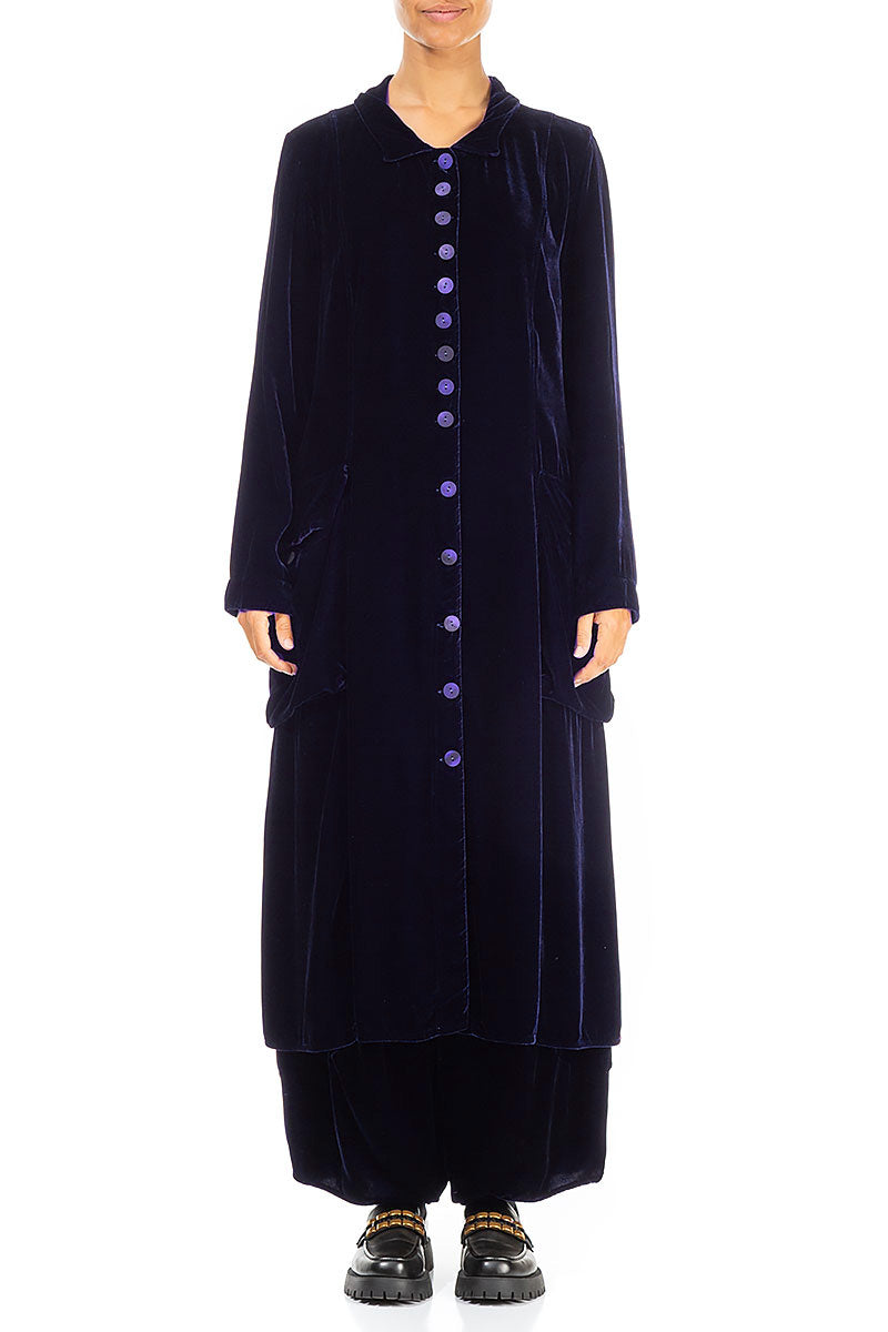 Stylish Long Royal Purple Silk Velvet Jacket