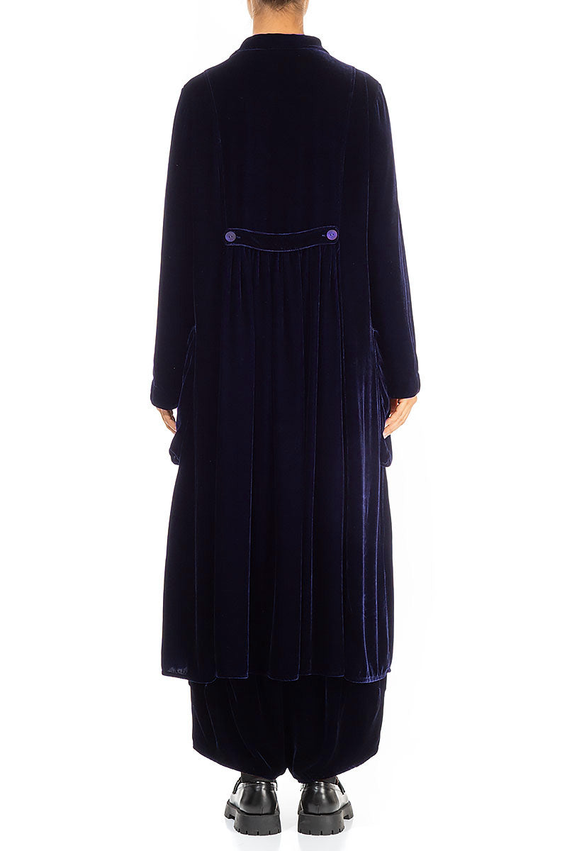 Stylish Long Royal Purple Silk Velvet Jacket