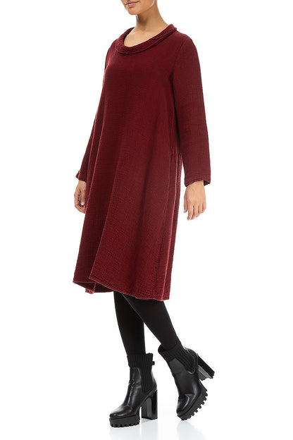 Subtle Cowl Neck Red Heavy Linen Dress