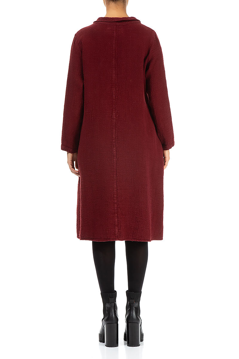 Subtle Cowl Neck Red Heavy Linen Dress