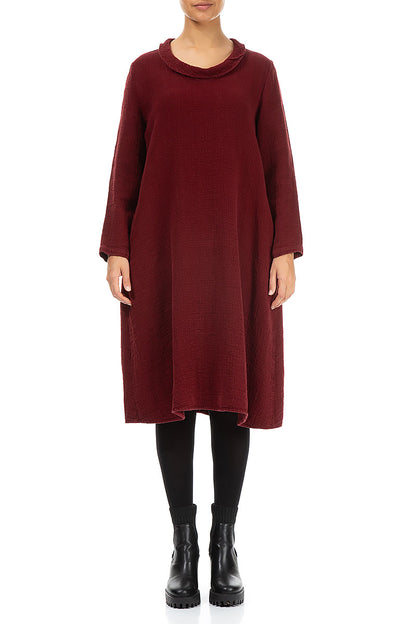 Subtle Cowl Neck Red Heavy Linen Dress