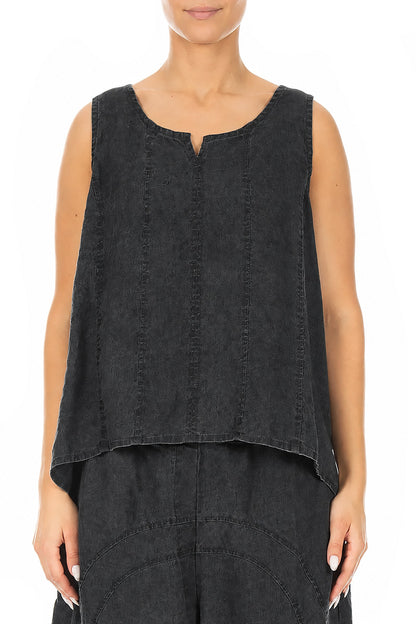 Sweetheart Neck Black Linen Top 1