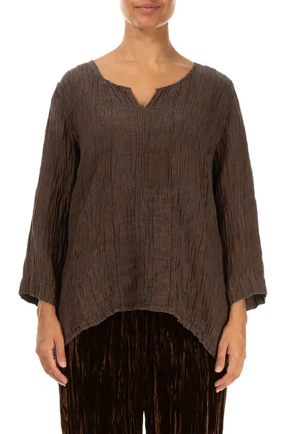 Sweetheart Neck Crinkled Aged Copper Silk Blouse 1