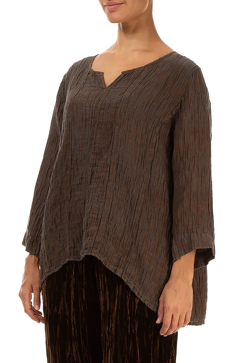 Sweetheart Neck Crinkled Aged Copper Silk Blouse 3