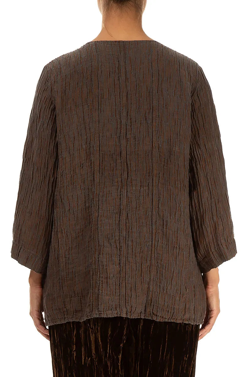 Sweetheart Neck Crinkled Aged Copper Silk Blouse 2