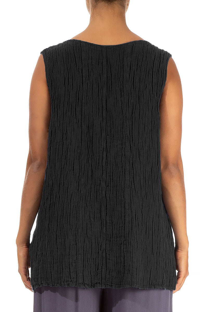 Sweetheart Neck Crinkled Black Silk Top