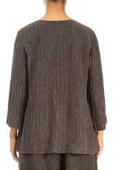 Sweetheart Neck Crinkled Forest Brown Silk Blouse 2