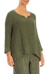 Sweetheart Neck Crinkled Forest Mist Silk Blouse 3