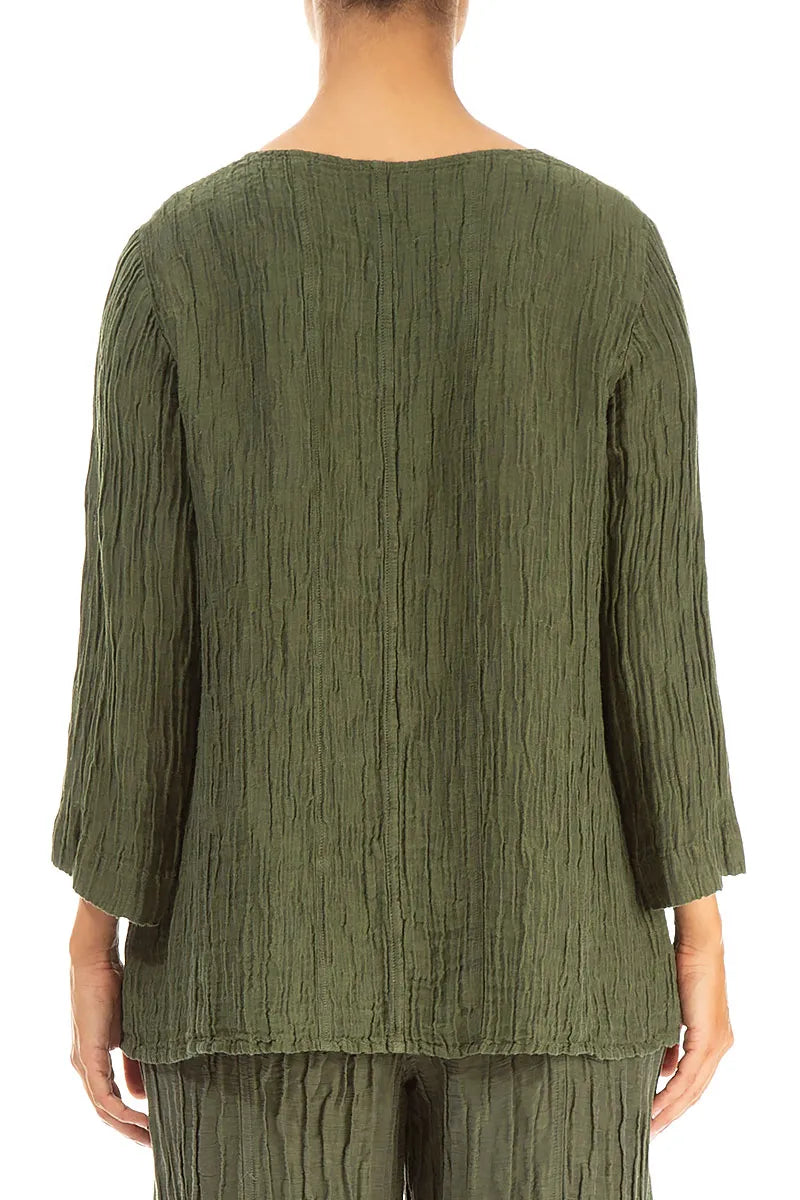 Sweetheart Neck Crinkled Forest Mist Silk Blouse 2