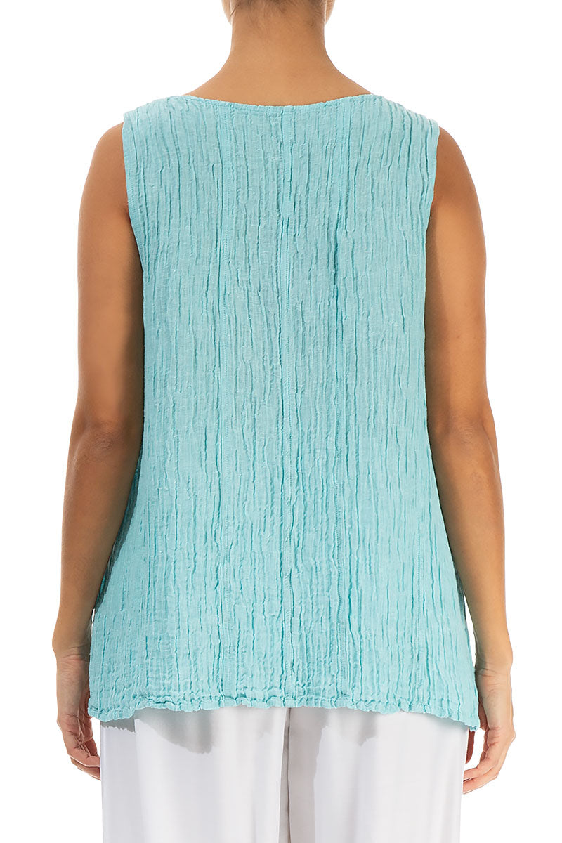 Sweetheart Neck Crinkled Ice Blue Silk Top