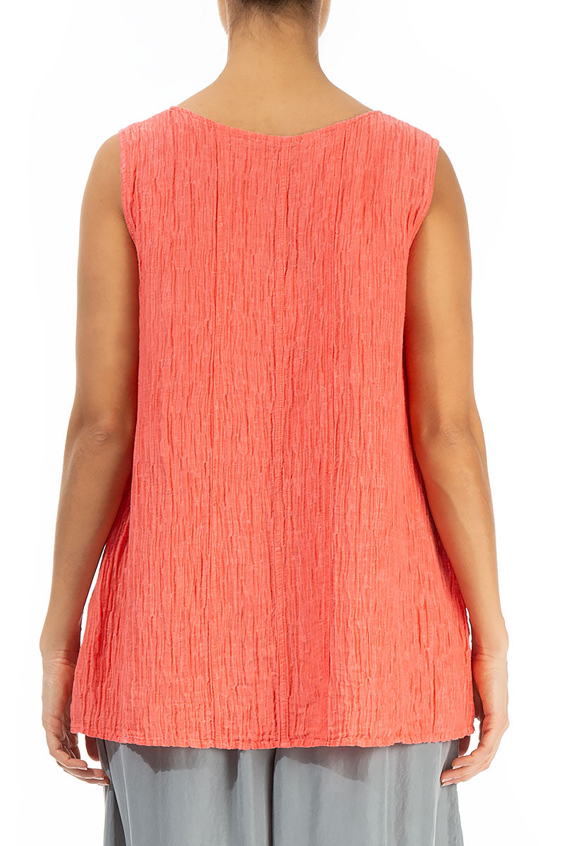Sweetheart Neck Crinkled Living Coral Silk Top