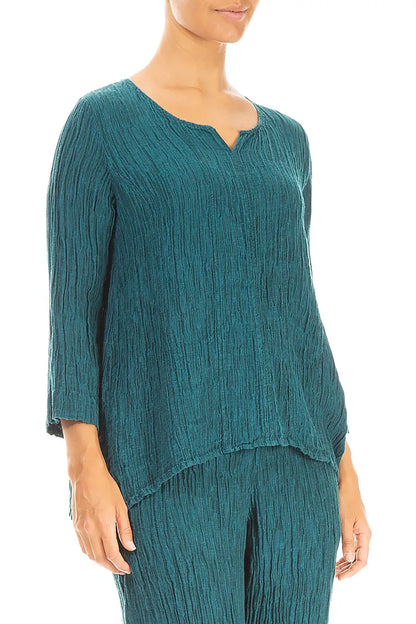 Sweetheart Neck Crinkled Peacock Silk Blouse 3