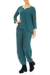 Sweetheart Neck Crinkled Peacock Silk Blouse 4