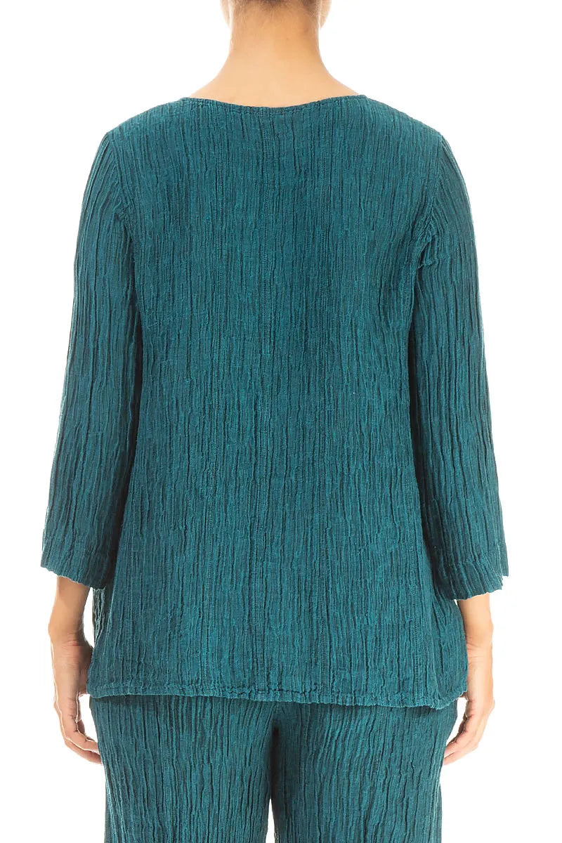 Sweetheart Neck Crinkled Peacock Silk Blouse