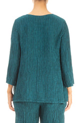 Sweetheart Neck Crinkled Peacock Silk Blouse 2