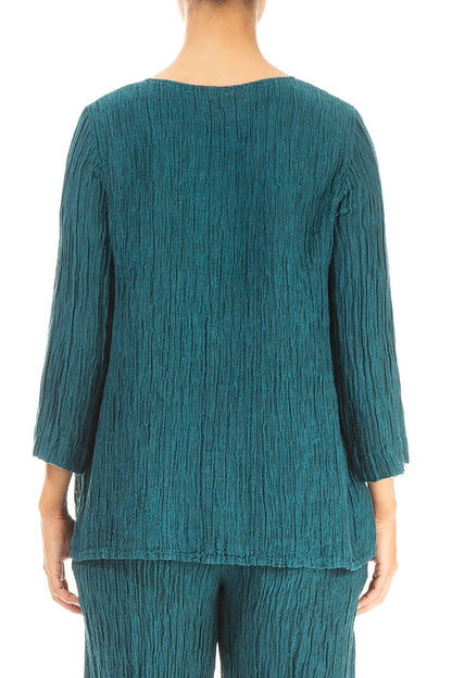 Sweetheart Neck Crinkled Peacock Silk Blouse 2