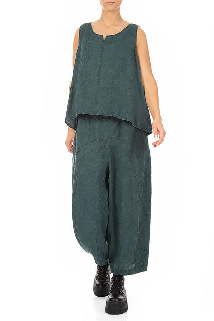 Sweetheart Neck Teal Linen Top 4