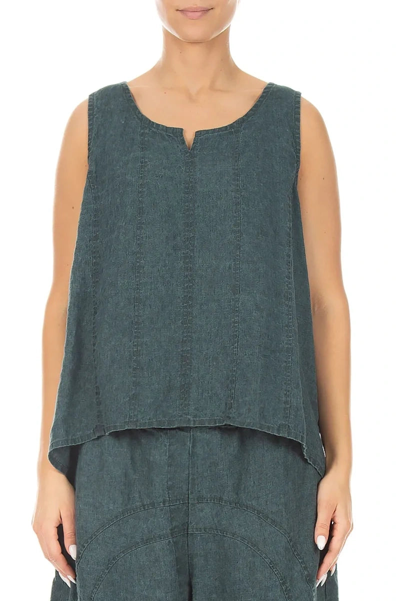 Sweetheart Neck Teal Linen Top 1