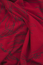 Flared Boxy Cherry Red Abstract Draw Cotton Dress 5