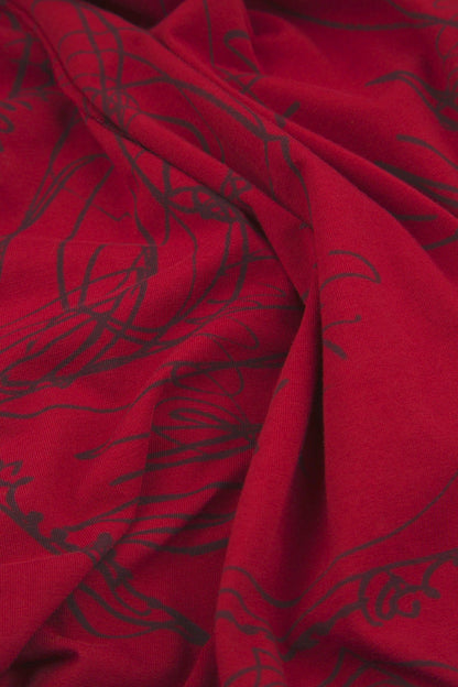 Flared Boxy Cherry Red Abstract Draw Cotton Dress 5