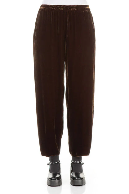 Taper Aged Copper Silk Velvet Trousers 1
