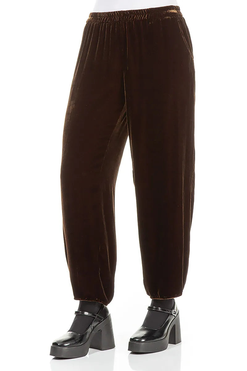 Taper Aged Copper Silk Velvet Trousers 3