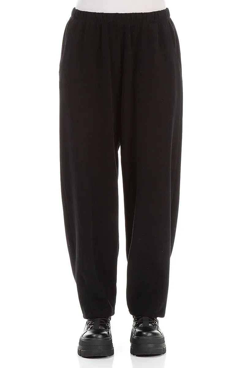 Long Taper Black Cotton Jersey Trousers 1