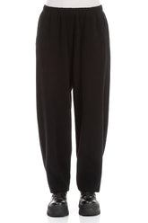 Long Taper Black Cotton Jersey Trousers 1