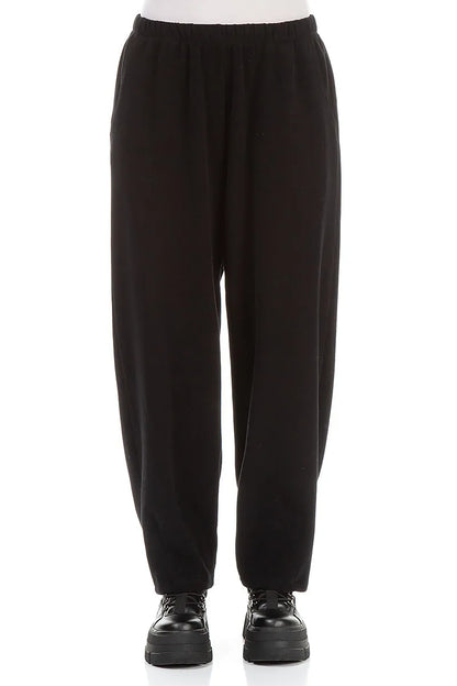 Long Taper Black Cotton Jersey Trousers 1