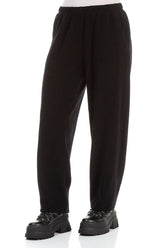 Long Taper Black Cotton Jersey Trousers 3