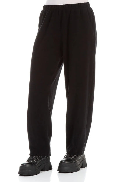 Long Taper Black Cotton Jersey Trousers 3