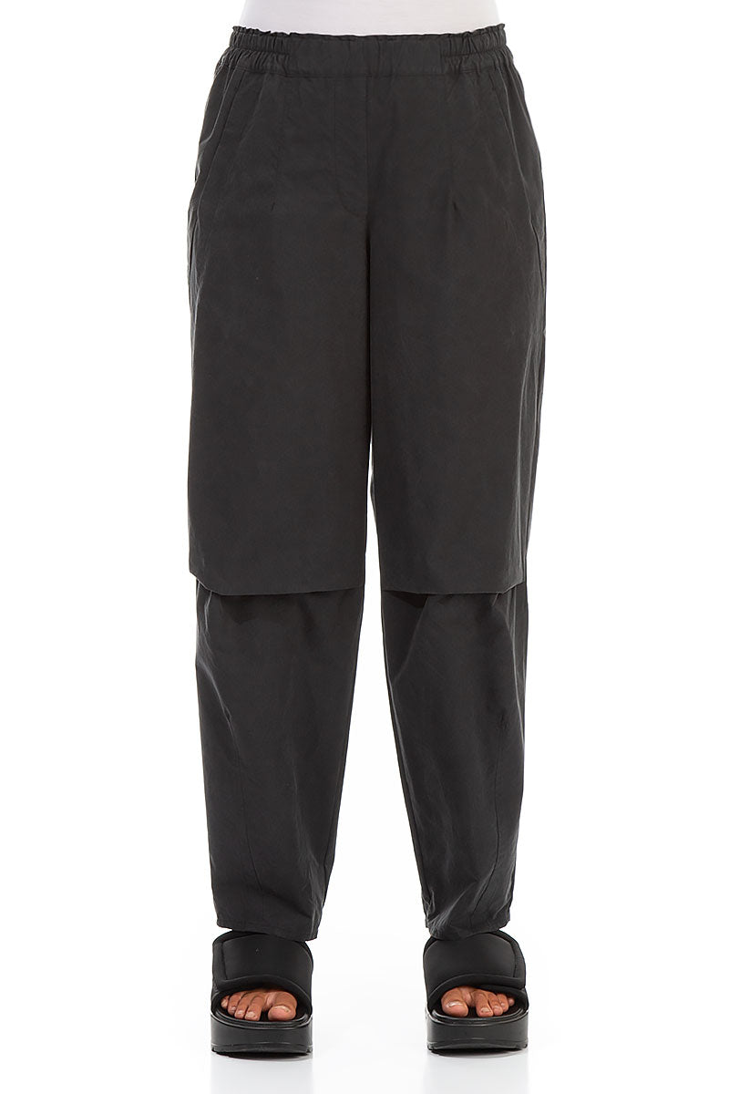 Taper Black Cotton Trousers