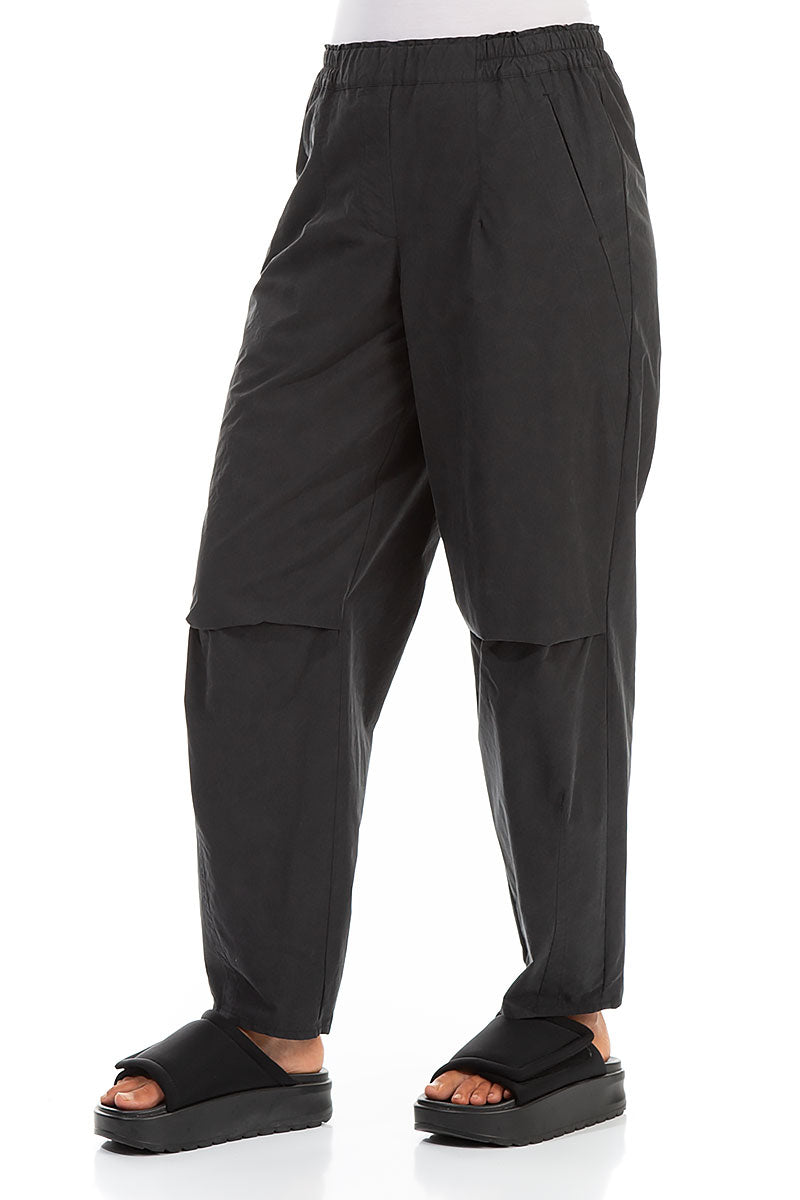 Taper Black Cotton Trousers