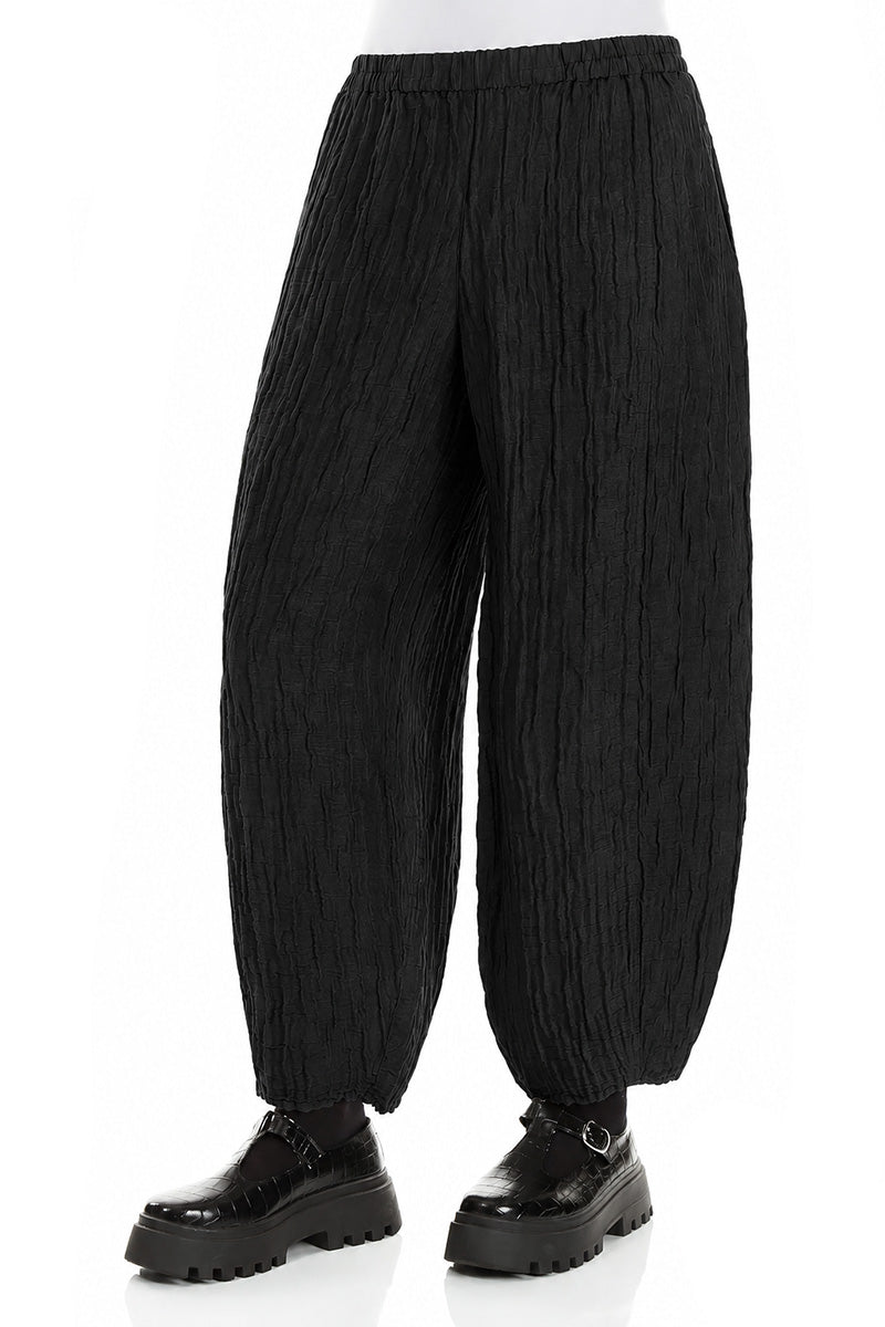Taper Black Crinkled Trousers 3