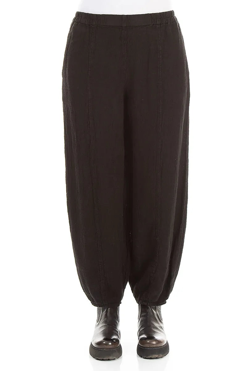 Taper Black Mélange Linen Trousers 1