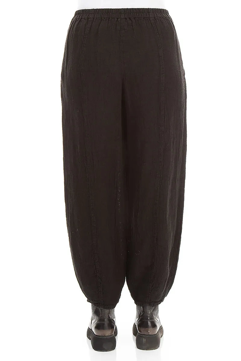 Taper Black Mélange Linen Trousers 2