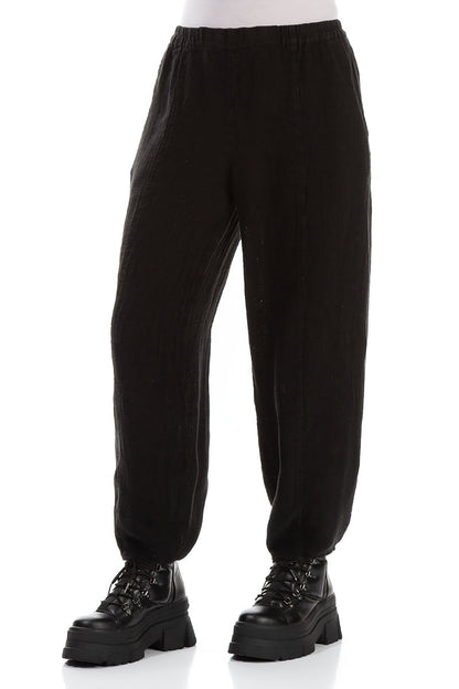 Taper Black Mélange Linen Trousers