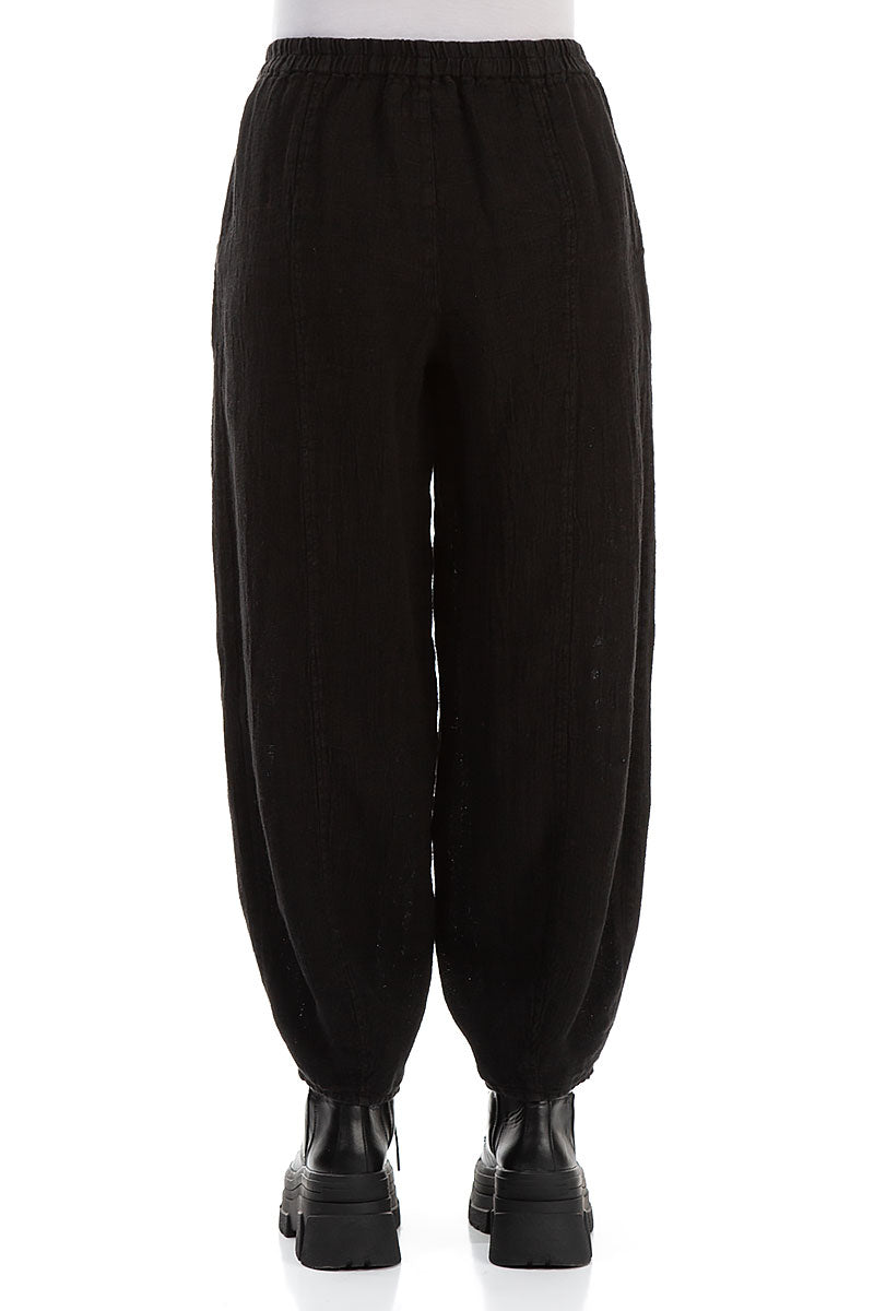 Taper Black Mélange Linen Trousers