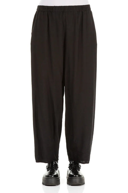 Taper Black Silk Bamboo Trousers 1