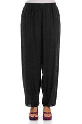 Taper Black Silk Bamboo Trousers 1